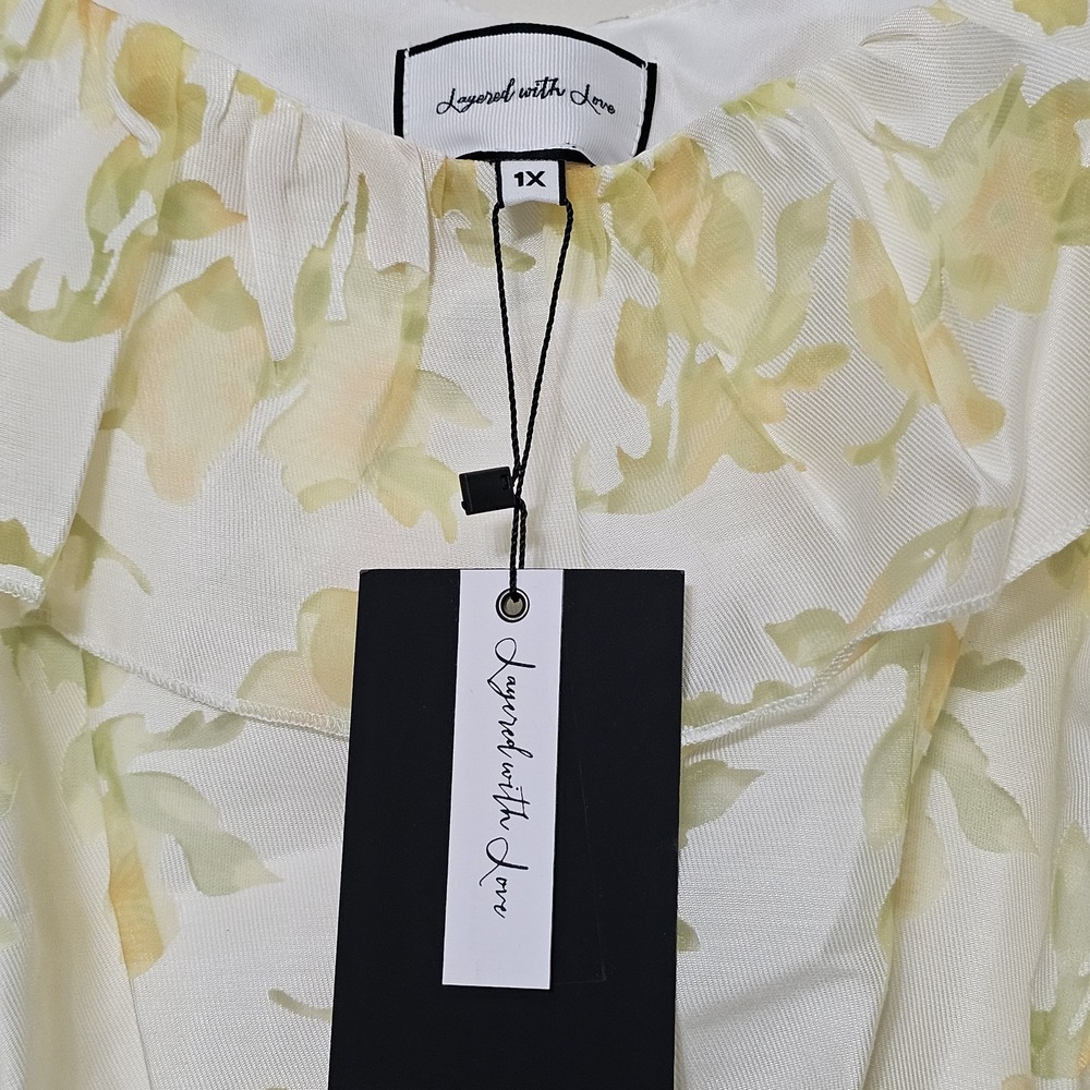 Layered With Love Women's Dress Plus Size 1X Yellow Off-Shoulder Ruffles Hi-Low - Picture 8 of 12